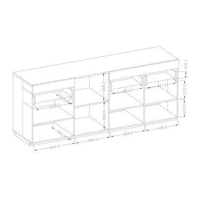 Moderne viertürige Kommode SHADI, Weiß + Beton