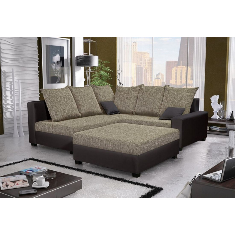 Geräumige Couchgarnitur MONIKA, Hocker 98x94, braun + beige