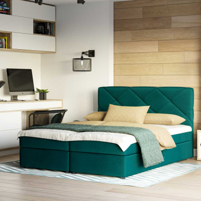 Doppelbett mit gestepptem Kopfteil KATRIN 180x200, grün